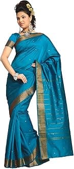 Sanskruti IndiaWomens Indian Ethnic Traditional Banarasi Art Silk Saree Sari Wrap Fabric Dress Drape