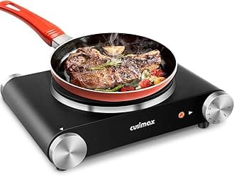 CUSIMAX Electric Burner Hot Plate for Cooking Cast Iron hot plates, Adjustable Temperature Control, Non-Slip Rubber Feet Stainless Steel Easy to Clean, Your Kitchen Assistant