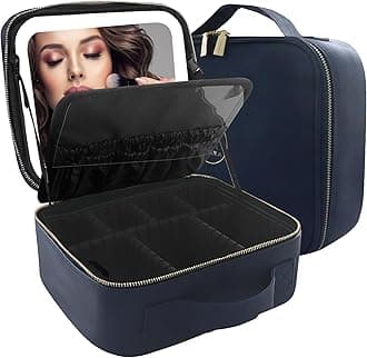 MOMIRA Makeup Bag with Mirror and Light - Travel Train Case Cosmetic Organizer with Adjustable Dividers - Royal Blue