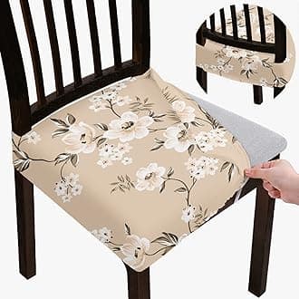 Brida Stretchable Floral Geometric Printed Dining Chair Seat Covers Elastic Chair Seat Case Protector, Slipcovers (Biege Flowers, 1 Seat Cover) - Multicolor