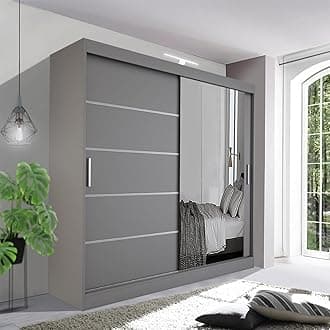 Contemporary Bedroom Sliding Wardrobe with LED Light - Spacious and Stylish Design comes in White/Grey/Black/Oak and Width 120cm/150cm/180cm/203cm/250cm (Grey, 203cm)