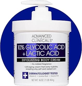 Advanced Clinicals 10% Glycolic Acid + Lactic Acid Lotion Exfoliant Moisturizing Cream With Hyaluronic Acid Moisturizer | AHA Exfoliating Body Cream Improves Look Of Uneven Rough Skin Texture, 16 Oz