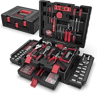 Sundpey Home Tool Kit with Drawer - 379-PCs Portable Complete Household and Auto Repair Tool Set - Hand General Basic Tool Box Storage Case - Full Basic Toolkit for Handyman & Diyer & Homeowner Red