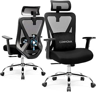 COMHOMA Office Chair Ergonomic Big and Tall Gaming Chair 350 LBS with 3D Adaptive Lumbar Support & Headrest, High Back Swivel Mesh Desk Chair Comfy for for Long Hours Work, ErgoFlex-P26, Black