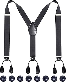 Kajeer Mens Adjustable Button End Suspenders - Y-Back Elastic Tuxedo Suspenders with Heavy Duty Leather Buttons End