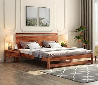 Ferrovilla King Size NS 6 Sheesham Wood Bed for Bedroom | Sheesham Wood Bed | Solid Wood Bed | Bed Without Storage | King Size Bed | Double Bed | Bedroom Furniture | Wooden Bed | 2 Years Warranty