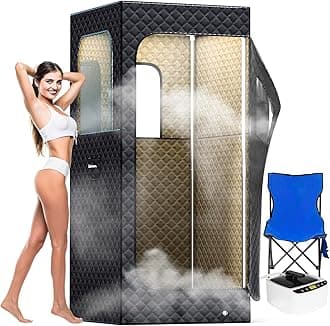 Adamson Full Size Portable Steam Sauna - Indoor Sauna Tent for Home Spa Relaxation - 2.6L 1000W Steamer - Boost Health and Recovery - Chair - Remote - Foot Massager