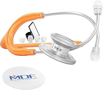MD One Stainless Steel Stethoscope, Adult, Orange Tube, Silver Chestpieces-Headset, MDF77727