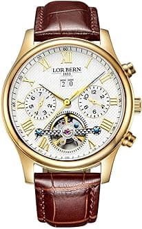 Swiss Brands Men's Automatic Self-Wind Watch Stainless Steel with Brown Genuine Leather Band