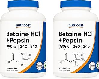 Betaine HCl + Pepsin 790mg, 240 Capsules, 2 Bottles (480 Capsules)