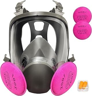 Reusable Full Face Respirator Mask Gas Masks Survival Nuclear and Chemical with Filter and Earplugs, Widely Used in Organic Vapor Gas, Paint, Dust, Chemical, Asbestos, Fume