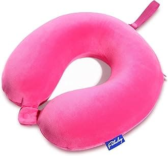 Memory Foam Neck Pillows for Travel - Travel Neck Pillows for Airplanes with Attachable Snap Strap Soft Washable Cover, Flight Neck Pillows Provide Neck Rest for Traveling, Car, Home, Office, Pink