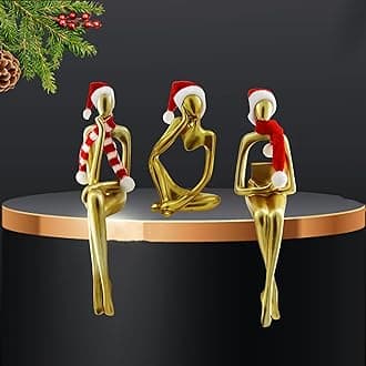 Prettidecor Christmas Gold Home Decor Thinker Statue Accents, 2024 Xmas Thinker Sculptures Office Decor Modern Abstract Decoration on Shelf Table Desk for Living Room Office Bedroom