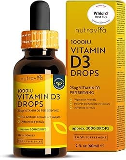 Nutravita Vitamin D3 Drops 60ml (2000 Drops) – Which? Best Buy 2025 - Vitamin D 1000IU per Drop – Flexible Dose of Liquid Vitamin D Supplement – Supports Bones, Immune System & Calcium Absorption