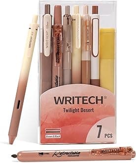 Gel Pens Journaling Highlighters: Journal Set Aesthetic Assorted Earth Tones Color Ink 0.5mm Fine Point Retractable 0.7mm Black Pen Smooth Writing Drawing No Bleed 7ct (Brown)