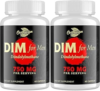 DIM for Men 750MG – Hormone Balance, Estrogen Support for Men, DIM Supplement, Detox, Vitality & Fitness Performance–Chrysin & Black Pepper Extract, 60 Capsules (2 Bottle)
