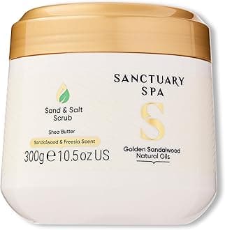 Sanctuary Spa Golden Sandalwood Sand and Salt Scrub, 92% Natural Body Exfoliator, Mineral Oil Free, Cruelty Free & Vegan, 300g