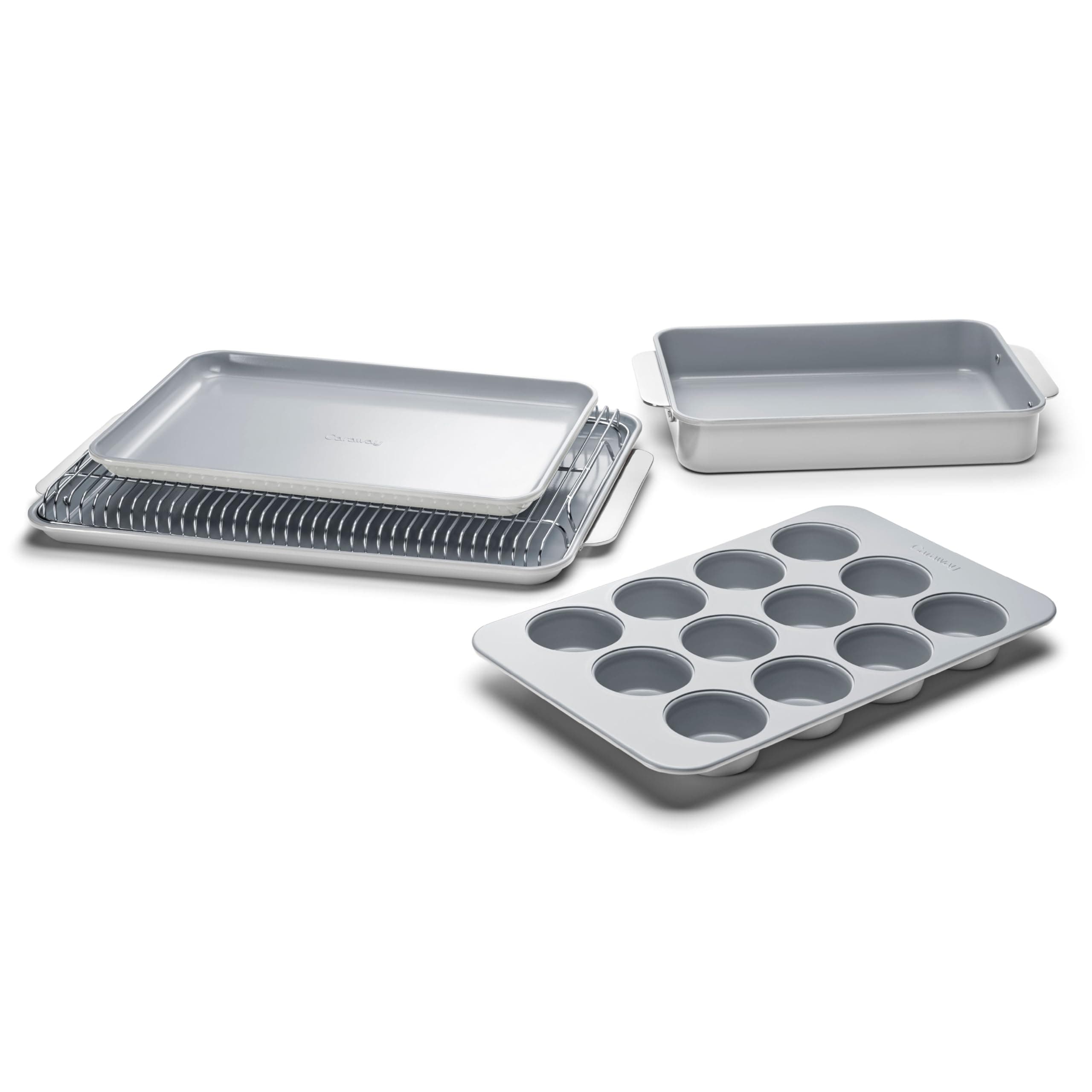 Nonstick Ceramic Bakeware Set (5 Pieces) - Baking Sheets, Assorted Baking Pans & Storage - Aluminized Steel Body - Non Toxic, PTFE & PFOA Free - Gray