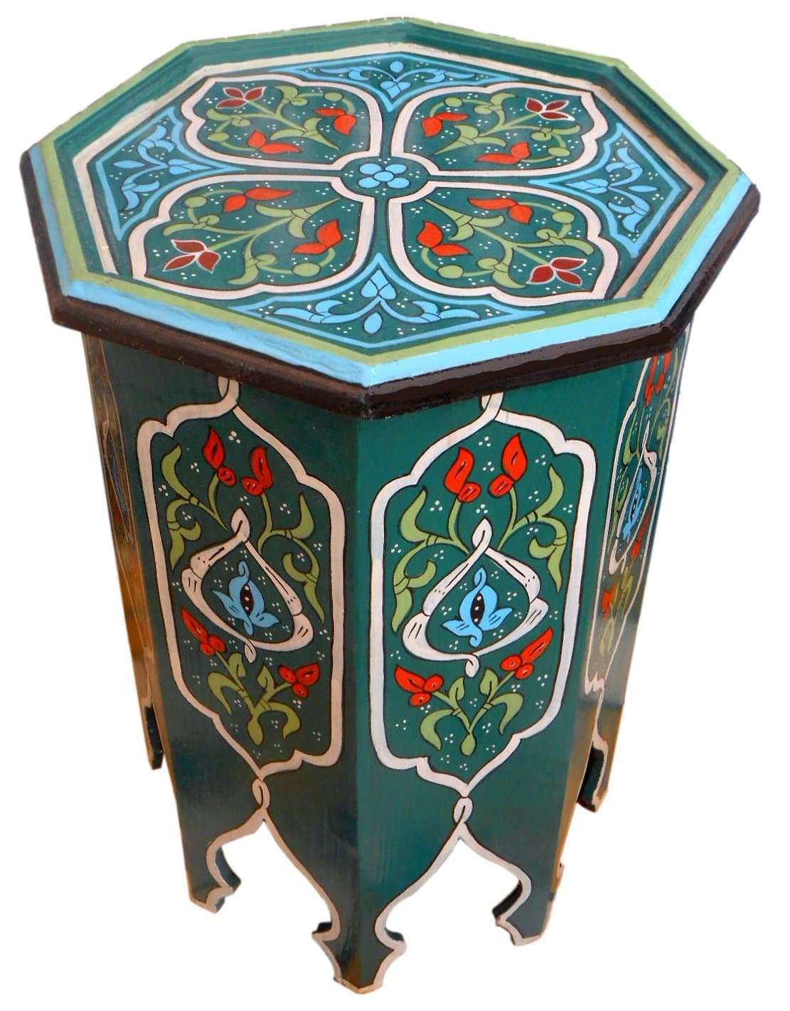 Moroccan Wood Side End Table Corner Coffee Handmade Hand Painted Moorish Green