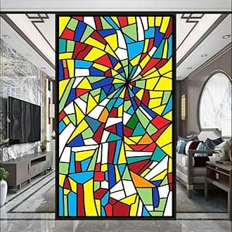 Stained Glass-Church Style Decorative Privacy Window Film Glue Free Static Cling Decals Heat Control Glass Sticker for Home Office W23.6 x H64.9(60x160cm)