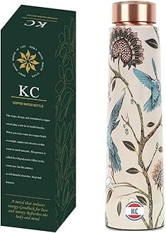 KC Pure Copper Designer Meena Print With Lacqure Coating Water Bottle with Advanced Leak Proof Protection and Joint Less, Ayurveda and Yoga Health Benefits. (1000ml, 1Unit) (Tower)