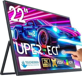 UPERFECT22" 2K Portable Touchscreen Monitor w/VESA & 180°Adjustable Stand, 2560 * 1440 QHD FreeSync IPS HDR Large Gaming Display, USB-C HDMI Travel Second Monitor for Laptop Switch Phone