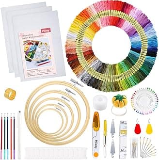 Full Range of Embroidery Starter Kit with Instructions, 5 Pieces Bamboo Embroidery Hoops, 100 Colors Threads, 3 Pieces Aida Cloth and Cross Stitch Tools Kit for Sewing