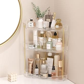 Lifewit Perfume Organiser, Bathroom Countertop Storage, Plastic Makeup Skincare Organiser, Vanity Trays Counter Shelf, Corner Shower Caddy, Corner Storage in Dresser, Bedroom, Kitchen, 3-Tier, Clear