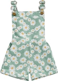 Toddler Baby Girl Overalls Romper Outfit Kids Ruffle Sleeve Tops T-Shirt + Floral Suspender Pocket Shorts Clothes Set