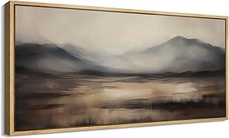 SIGNFORD Extra Large Framed Canvas Print Wall Art Neutral Mountain Landscape Serene Watercolor Style Illustrations Modern Art Calm Warm for Living Room, Bedroom, Office - 60"x30"
