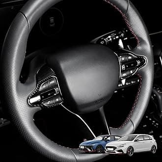 Carbon Fiber Style Steering Wheel Trim Control Button Cover Compatible with Hyundai Veloster JS N line 2019-2022 Hyundai Kona N hyundai i30 2017-2022 Automotive Accessories