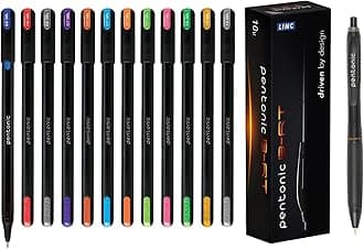 Pentonic Multicolor Gel Pen With Hard Box Case(12 Pcs Set) (LNPTPGL10MC) Linc B-RT Ball Point Pen (0.7mm, Black Ink), Pack of 10