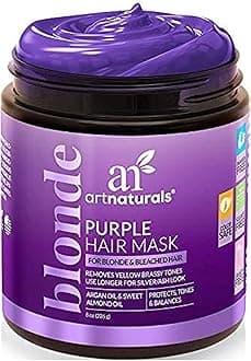 ArtNaturals Purple Hair Mask for Blonde, Silver & Platinum Hair - Removes Yellow Brassy Colour, Repairs Dry & Bleached Hair - Deep Conditioning Treatment Hair Moisturiser - Sulphate Free (237ml/226g)