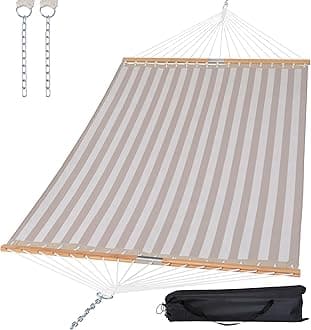 SUNCREAT Hammocks 14 FT Quick Dry Hammock Double Size with Spreader Bar, 2 Person Hammock for Outdoor Patio Yard Poolside, 450 lbs Capacity, Light Gray Stripes