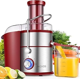 KOIOS 1300W Centrifugal Juicer Machine, Juice Extractor with Extra Large 3 Inch Feed Chute, Full Copper Motor, Titanium-Plated Filter, High Juice Yield, 3 Speeds Mode, Brush Included, Non-BPA, Red