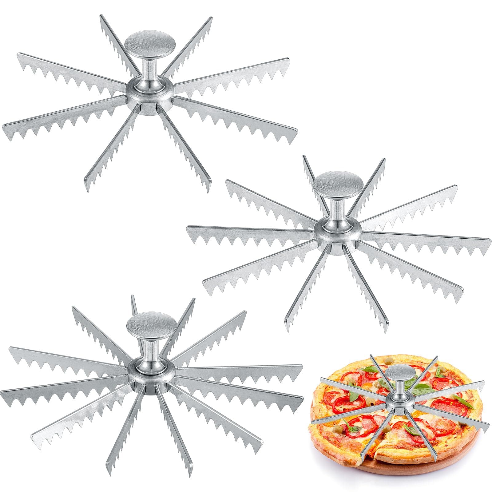 Hushee 3 Pcs Cake Pizza Cutter Set Even Slice Tool for Cheesecake Pie Pizza Multi Server Party Portion Cutting Set, Serve Faster with Uniform Slices for Kitchen Bakery Easy Clean (8,10,12 Cut)