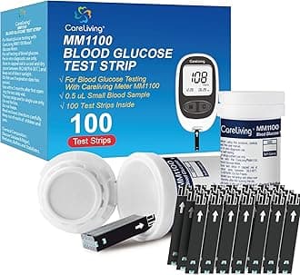 CareLiving MM1100 Blood Glucose Test Strips, for Diabete Sugar Testing, 100 Count