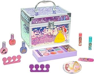 Townley Girl Disney Princess - Train Case Cosmetic Makeup Set Includes Lip Gloss, Eye Shimmer, Brush, Nail Polish, Accessories & More! for Girls, Ages 3+ Perfect for Parties, Sleepovers & Makeovers