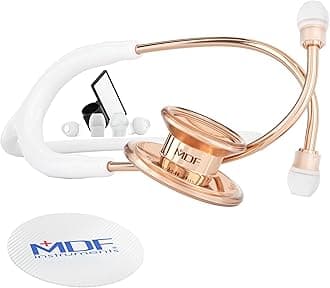 RoseGold MD One Stainless Steel Stethoscope, Adult, White Tube, RoseGold Chestpieces-Headset, MDF777RG29