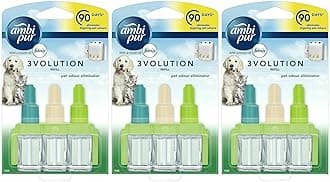 3 x Ambi Pur 3volution Air Freshener Electrical Plug in Refill Pet Odour 20ml