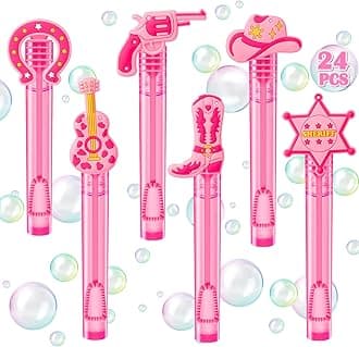 Winrayk Western Cowgirl Party Favors, 24Pcs Disco Cowgirl Mini Bubble Wands for Kids Bubbles Bulk with Detachable Topper (6 Styles), Birthday Gift Retro Rodeo Classroom Prizes Easter Goody Bag Stuffer