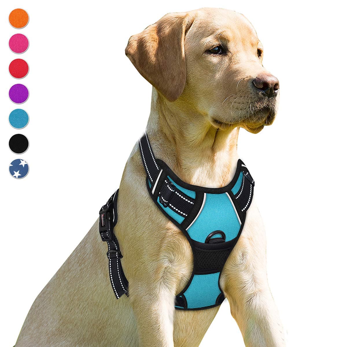 BARKBAY No Pull Dog Harness Front Clip Heavy Duty Reflective Easy Control Handle for Large Dog Walking(Blue,M)