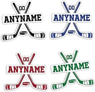 Custom Hockey Personalized Ice Hockey Name Number Stickers Hockey Stick Sport Lover Waterproof Die-Cut Vinyl Laptop Water Bottle Funny Car Birthday Hockey Team Gifts for Her Him Coach