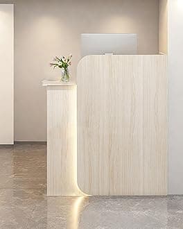 Reception Desk Office Checkout Counter, Modern Front Desk Reception Counter Desk with Lockable Drawer Simple Retail Counter for Retail, Lobby, Beauty Salon Clothing Store(Woodgrain,32" Lx18 Wx39 H)