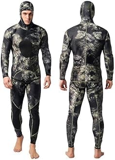Nataly Osmann Camo Spearfishing Wetsuits Men 3mm /1.5mm Neoprene 2-Pieces Hooded Super Stretch Diving Suit