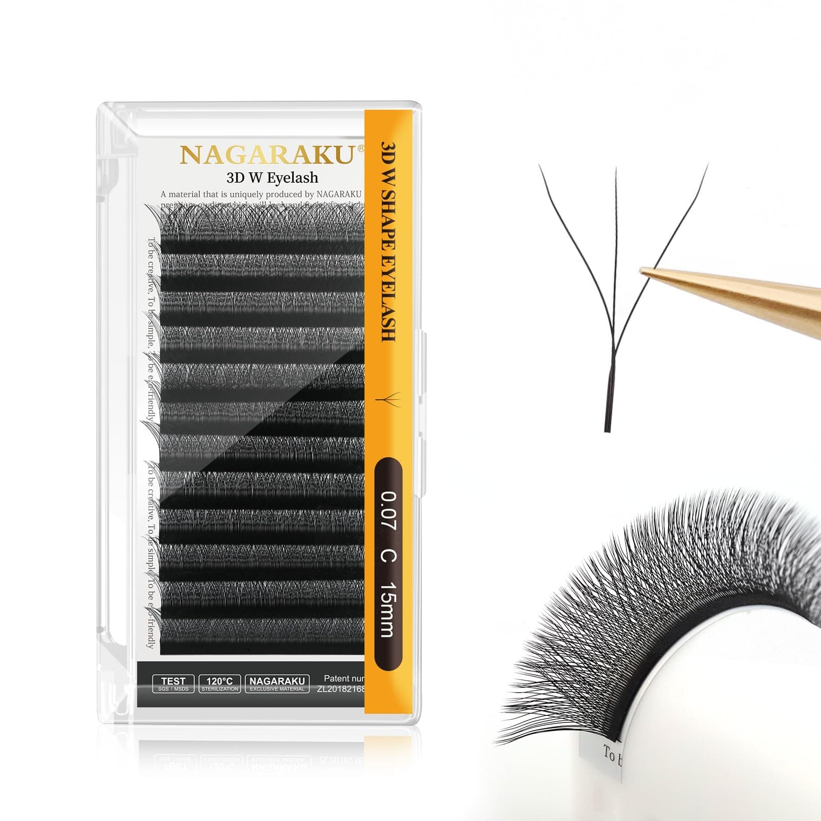 3D Lashes，W Shape Eyelash Extensions 0.07mm C Curl 8-15mm Mix Volume Lashes Hand Woven Long Stem Matte Black Premade Fans 3 Tips False Eyelash