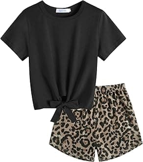 Girls 2 Piece Outfits Summer Clothes Short Sleeve Tops and Paperbag Waist Shorts Set Cute Outfits 5-14