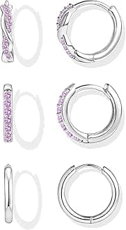 Inerney 14K Gold Plated Huggie Hoop Earrings for Women, Small Sterling Silver Earring Set Hypoallergenic Cartilage Helix Stacks, Mini Dainty Cute Trendy Birthstone Jewelry Gift for Multiple Piercings