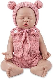 Vollence 12 inch Eyes Closed Silicone Baby Dolls Lifelike Real Sleeping Babies with Feeding Accessories for Children Gifts - Girl