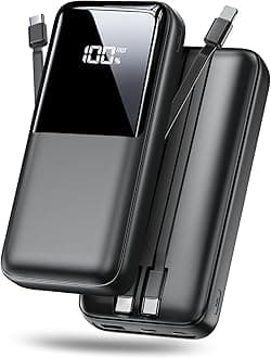 Portable Charger Power Bank - 36800mAh Fast Charging Powerbank Battery Pack with Built in USB-C(22.5W) and iOS(20W) Output Cable Compatible with iPhone Android Samsung etc (1 Pack, Black)